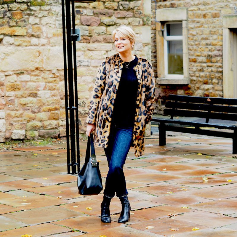 Leopard coat and jeans
