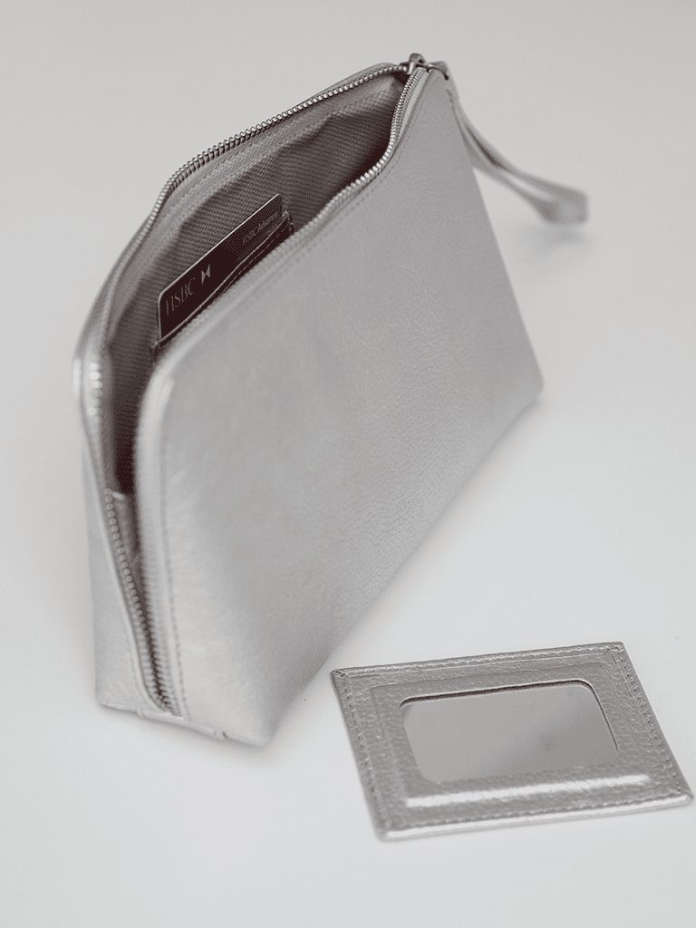 Plain silver leather clutch bag 