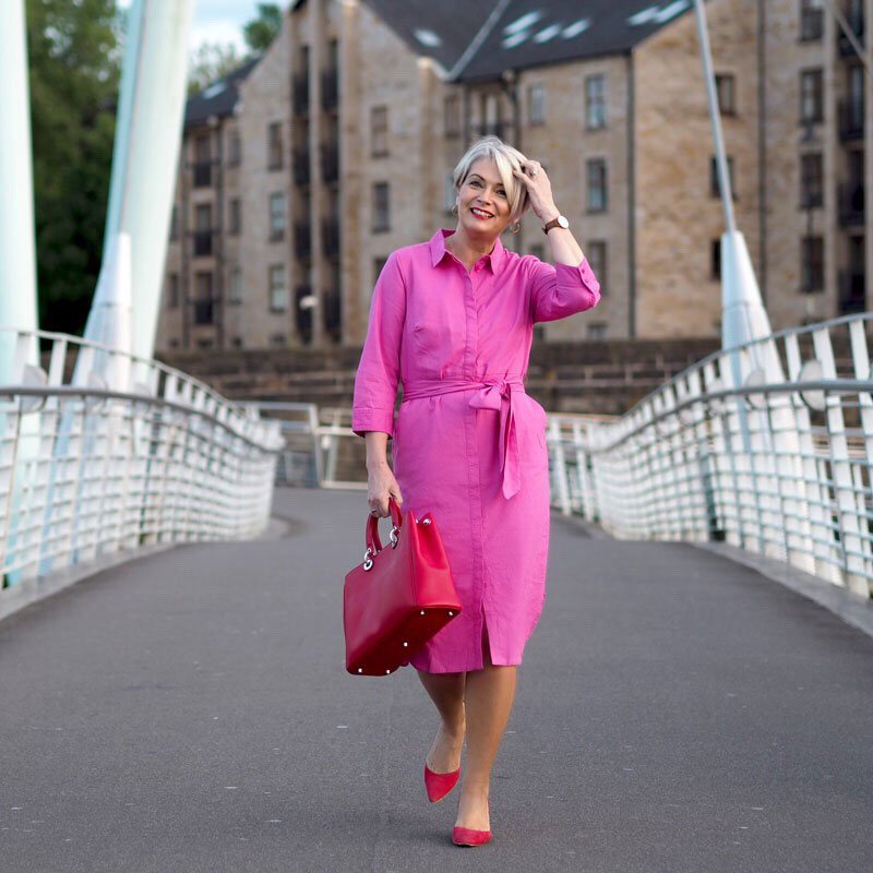 Midlifechic 2019 bright pink linen shirt dress
