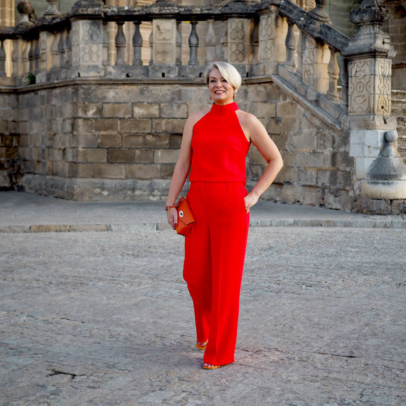 Midlifechic Jerez red top and trousers