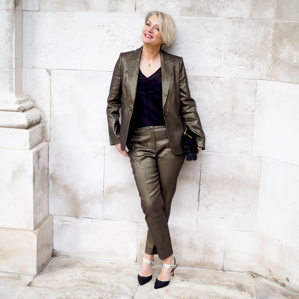 gold trouser suit