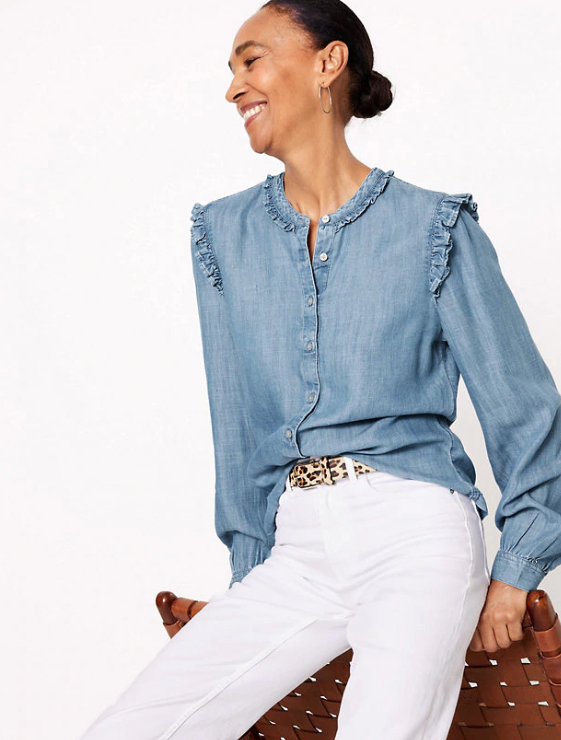 ruffle collar denim shirt