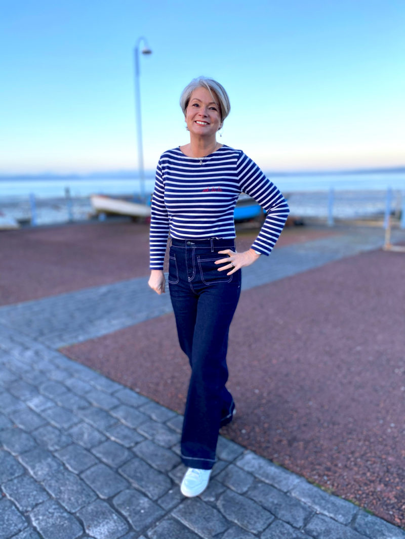 Midlifechic wide legged jeans and breton