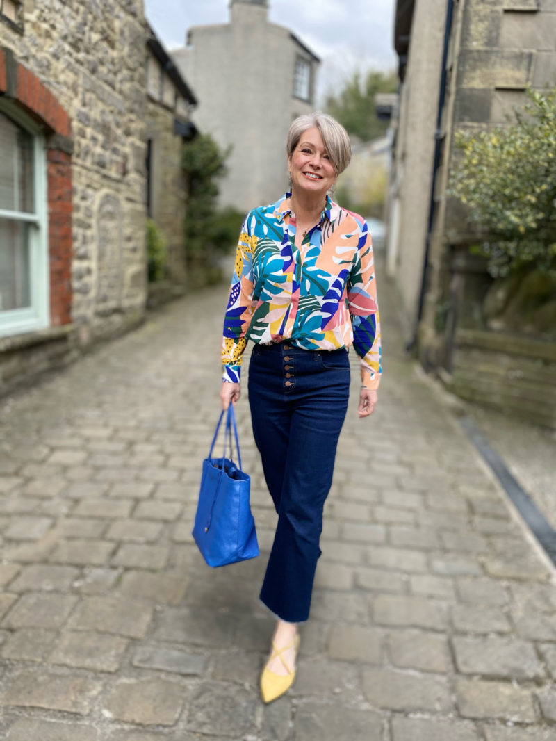 Midlifechic Boden silk shirt and jeans
