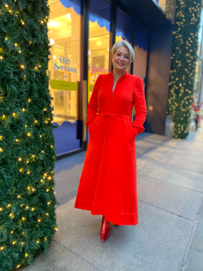 Midlifechic Christmas red dress outfit