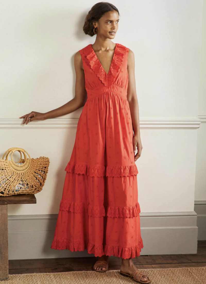 Midlifechic Boden review SS22 broderie ruffle maxi dress