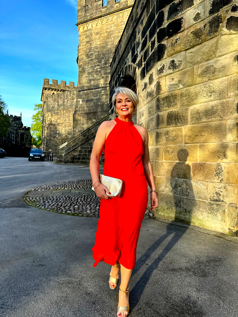Wedding guest outfit for women over 50