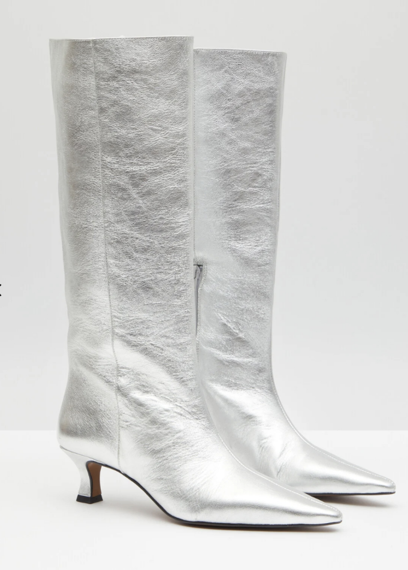 silver knee high boots AW23