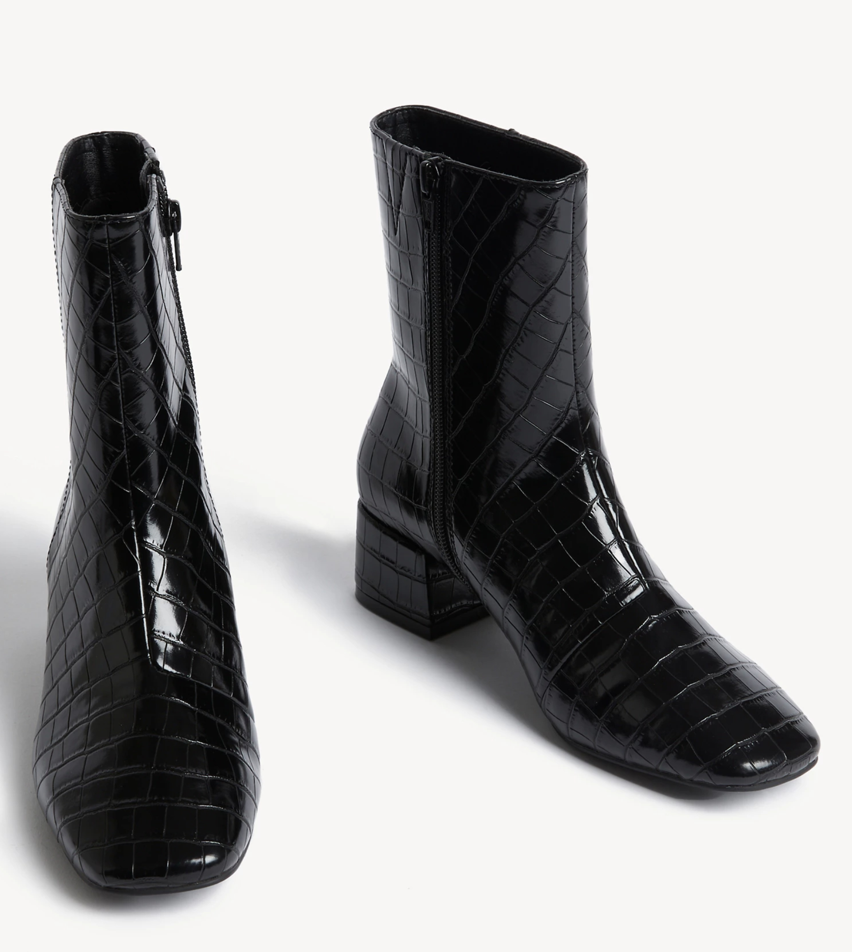 Mock croc patent boots