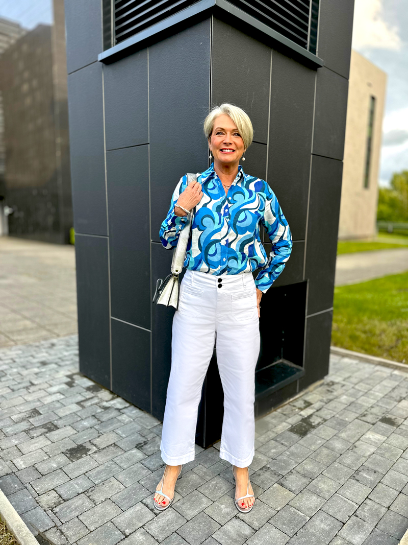 Boden-blue-pucci-linen-shirt-2 Nikki Garnett, Midlifechic, Boden Pucci shirt