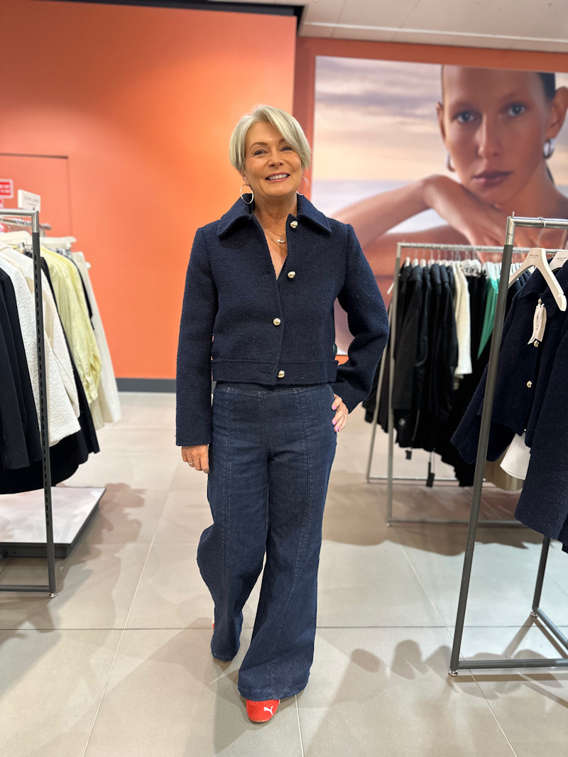 John Lewis navy boucle jacket spotted in store, ideal for spring through to early autumn layering