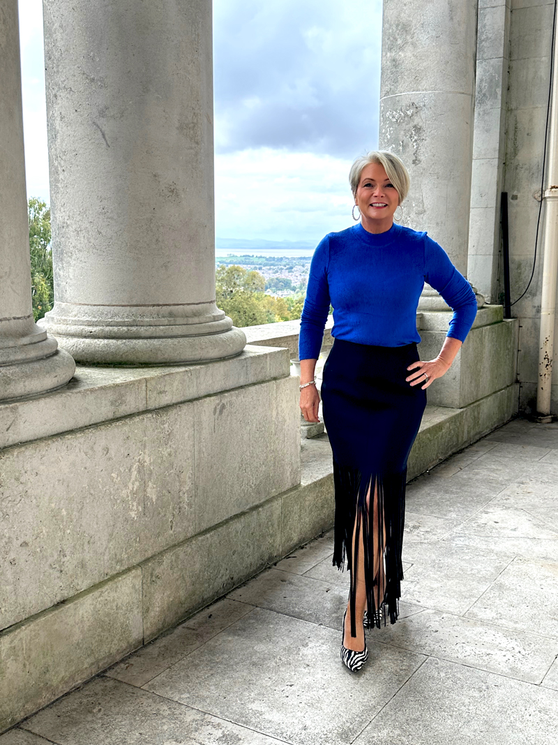 Midlifechic-John-Lewis-Amanda-Wakely Amanda Wakeley fringed skirt at John Lewis - autumn outfit ideas for women over 50