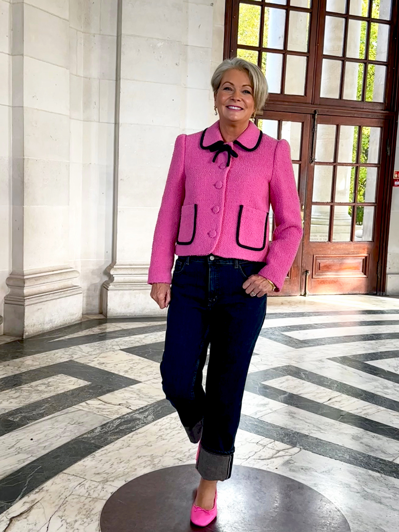 Midlifechic-pink-autumn-jacket Pink jacket and straight-leg jeans from John Lewis