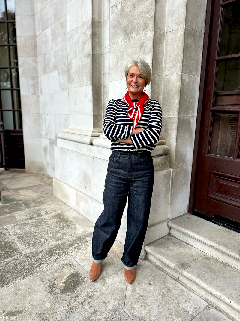 Midlifechic-updated-breton-outfit Updated breton look from John Lewis with straight jeans